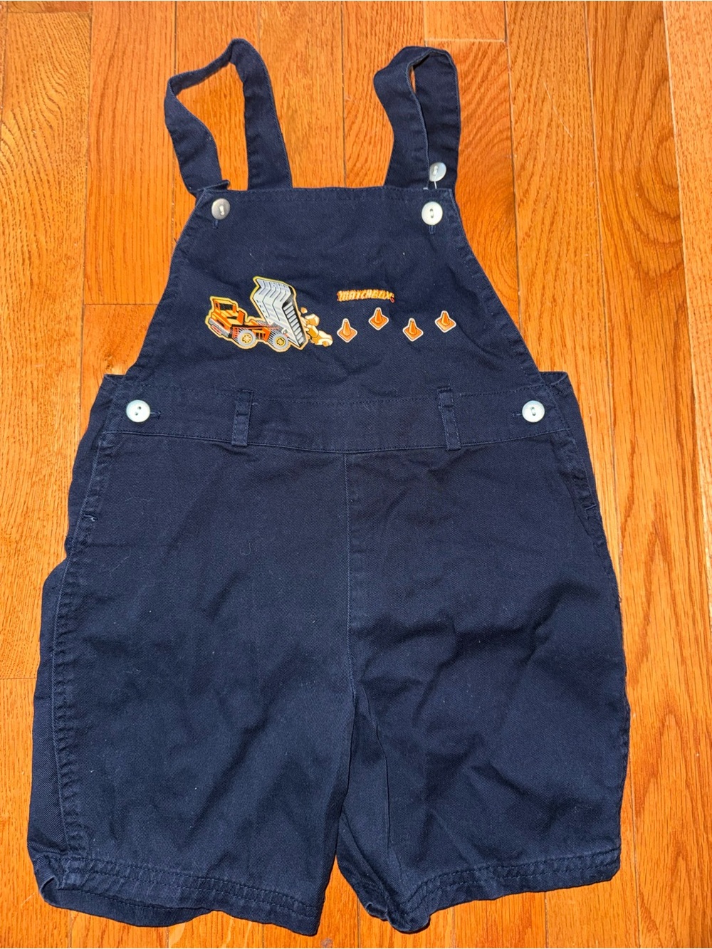 Matchbox Car Navy Kids Overalls Shorts with Construction Patch